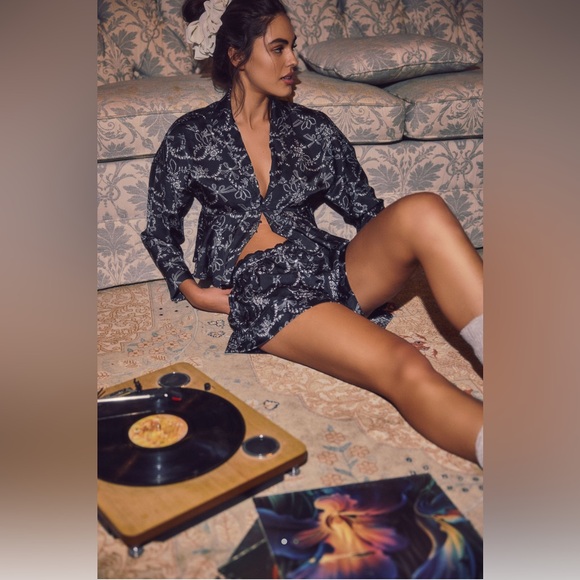 Free People Beauty Sleep PJ Set in Size Small in Color Blk Combo